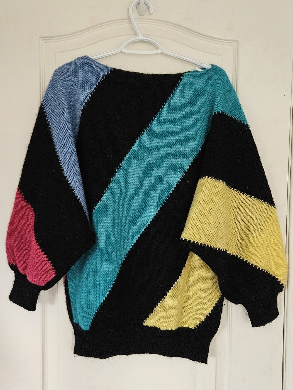 Vintage Inspired Dolman Boatneck Colorblock Knit Sweater Geometric Bold